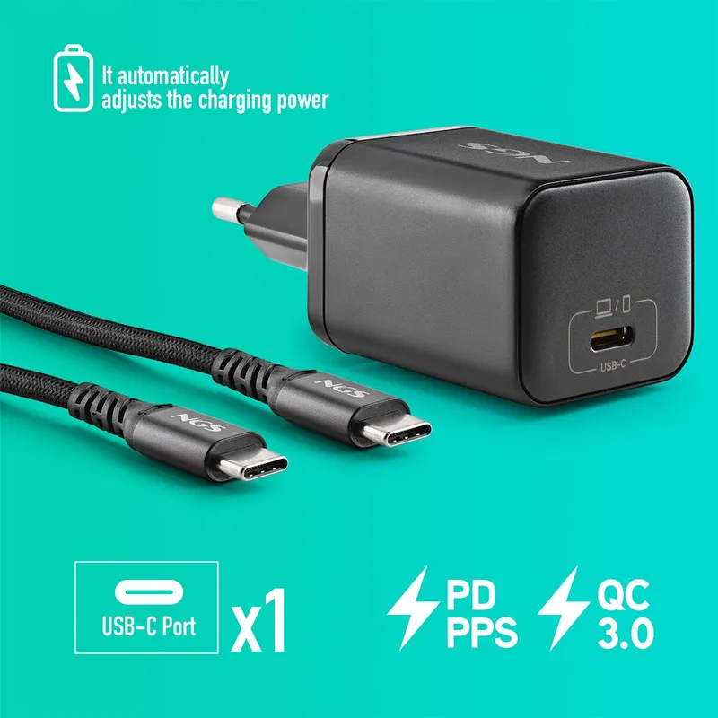 Cargador USB Pared NGS GAN 65W Usb-c Negro C/cable Portatiles Lenovo - foto 2