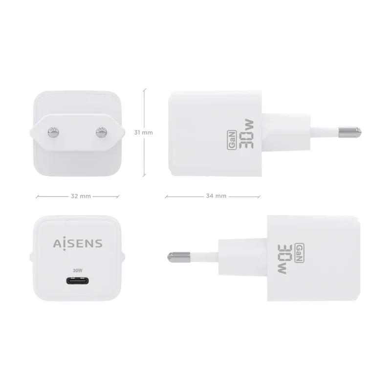 Cargador USB Pared Aisens GAN 30W Usb-c Pd3.0 Blanco - foto 4