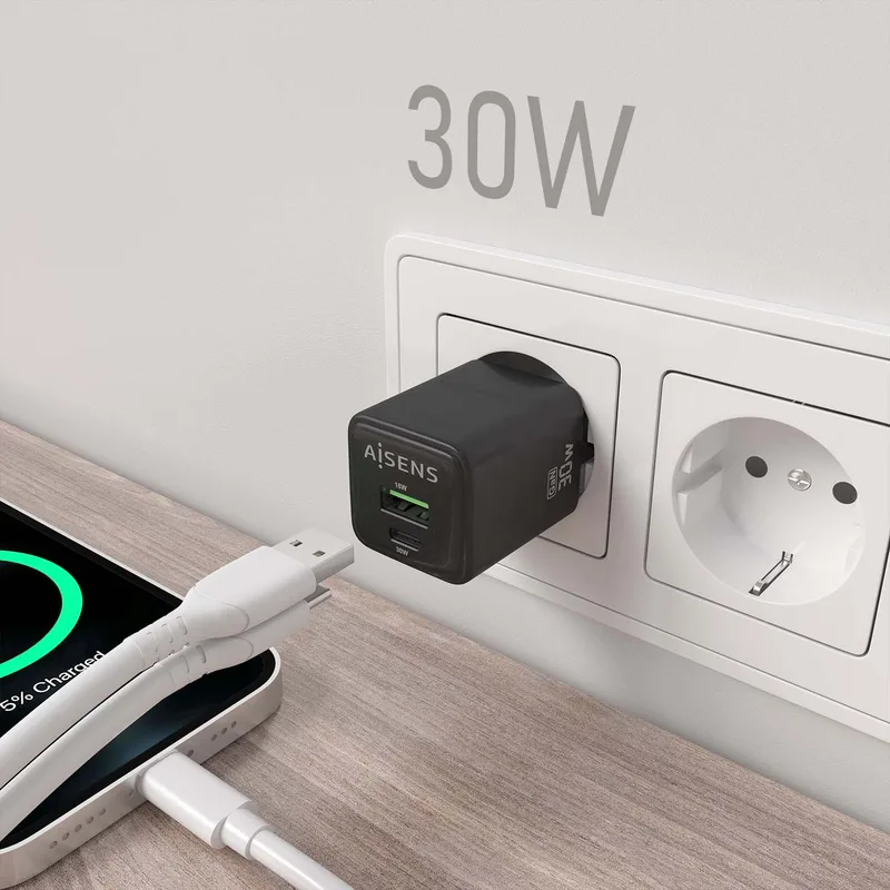 Cargador USB Pared Aisens GAN 30W Usb-c Pd3.0 Negro - foto 4