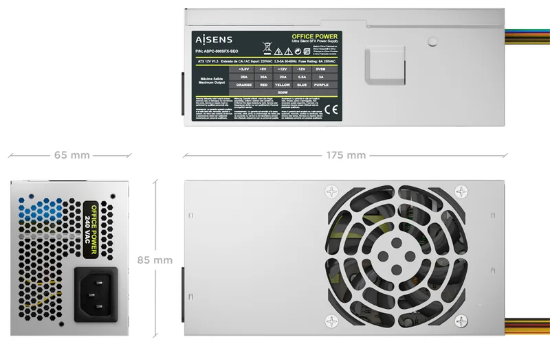 Fuente Alimentacion 500W Aisens 12CM TFX Plata OEM