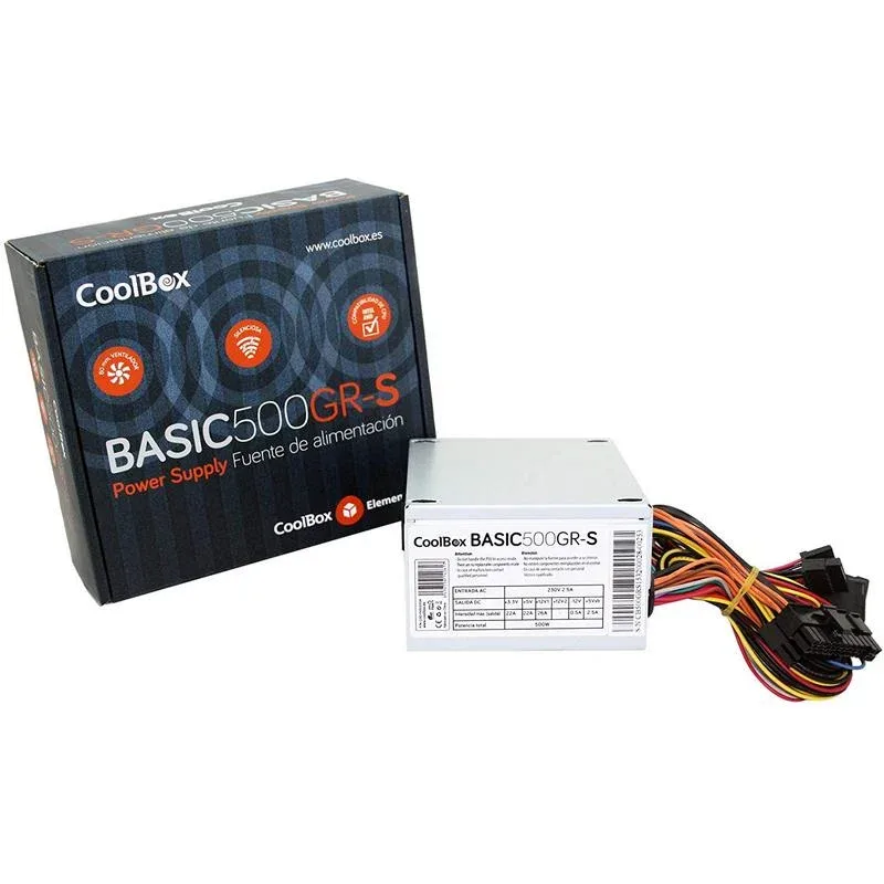 Fuente Alimentacion 500W Coolbox 500GR Basic 2SATA 12CM ATX Negra