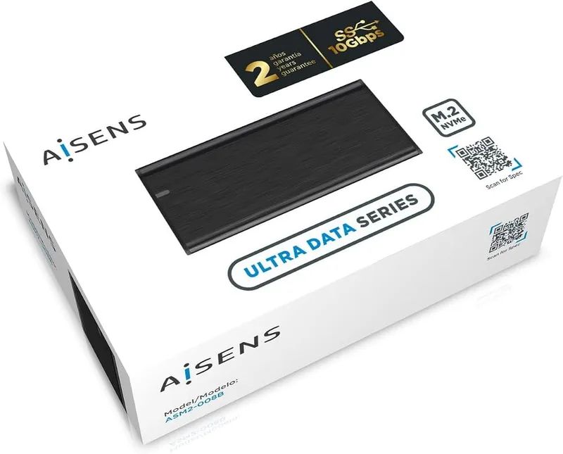 CAJA Disco Sólido SSD AISENS M.2 ASM2-008B USB3.2 GEN2 NFGG/NVME NEGRA