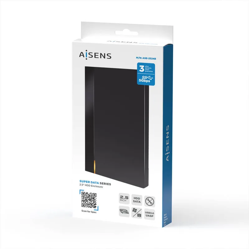CAJA Disco Duro HDD AISENS ASE-2524B 2.5'' SATA USB3.0/3.1 9,5MM GEN1 NEGRA