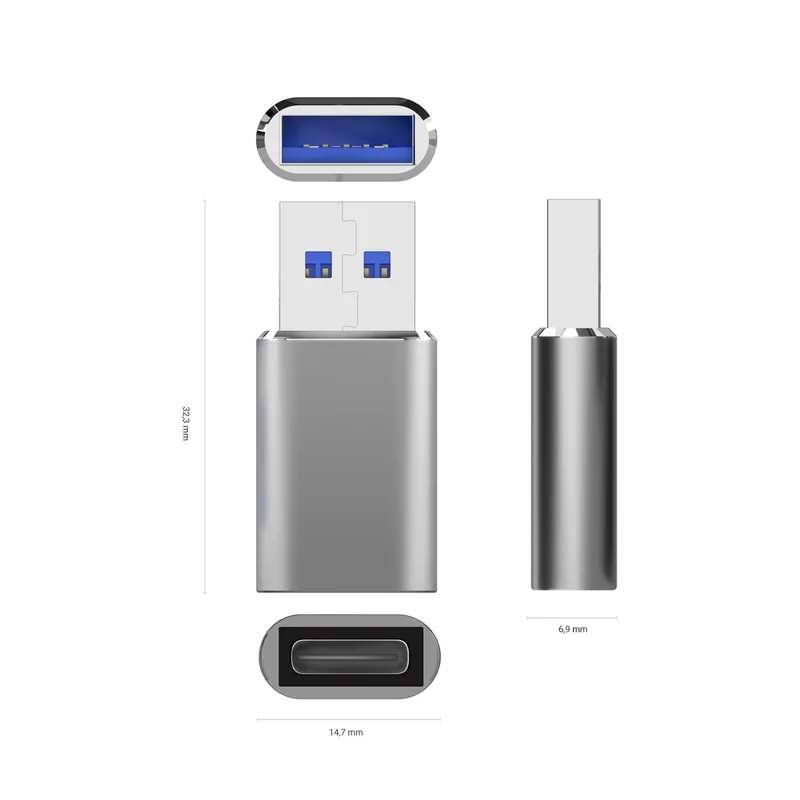 Mini Adaptador Aisens Usb3.2 Usb-c/h - A/m Gen2 Usb2.0 3A Gris - foto 2