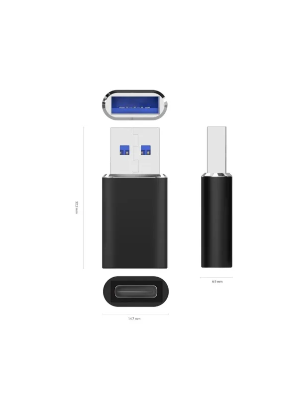 Mini Adaptador Aisens Usb3.2 Usb-c/h - A/m Gen2 Usb2.0 3A Negro