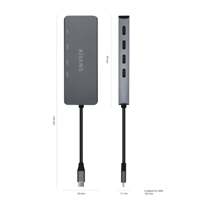 Mini Adaptador Aisens Aluminio Usb3.2 Usb-c/m - A/h Gen1 3A Gris - foto 3