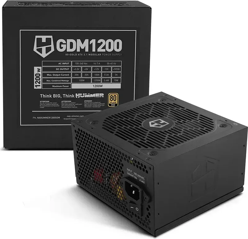 Fuente Alimentacion 1200W NOX Hummer GDM Pfc-activo 80+gold 12CM ATX - foto 3