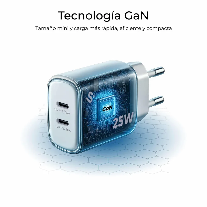 Cargador USB Pared Coolbox GAN 25W Usb-c/usb-a Qc3.0 Negro