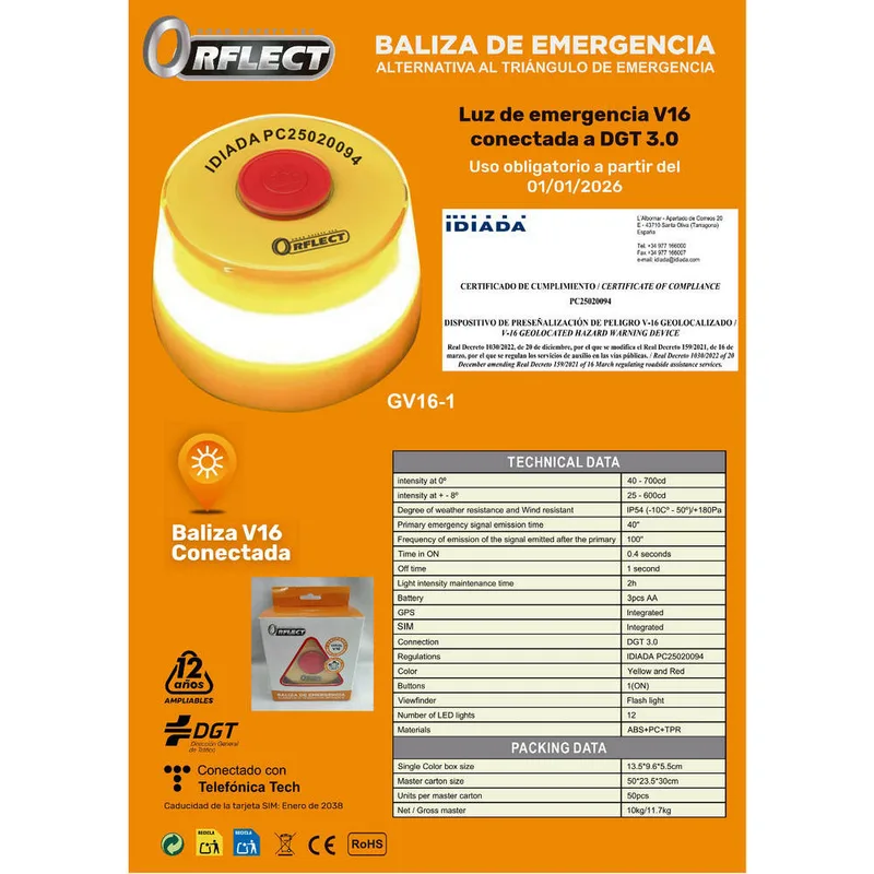 Baliza DE Emergencia Orflect V16 Conectada Idiada Pc25020094 - foto 2