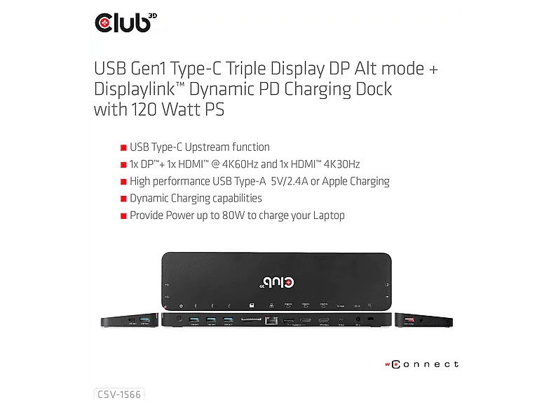 Club-3d Docking Club 3D Usb-a/usb-b/dp/rj45 Negro - foto 3