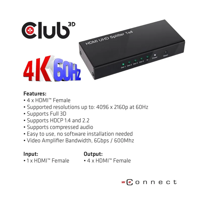 CLUB-3D SPLITTER CLUB 3D 1xHDMI A 4xHDMI 4K60HZ - foto 4