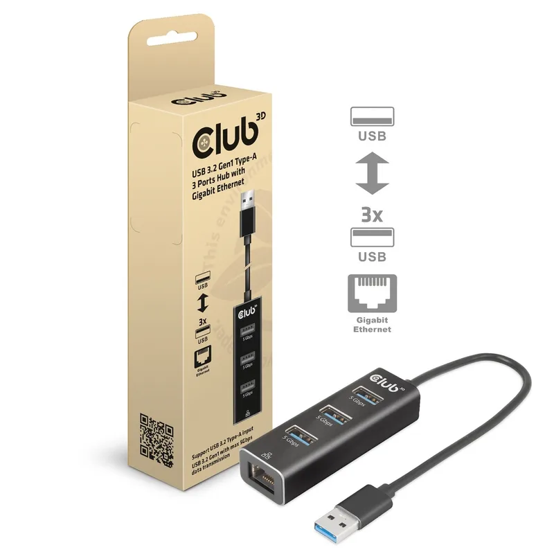 CLUB-3D HUB CLUB 3D USB-A A 3xUSB-A 3.0/RJ45 NEGRO - foto 2