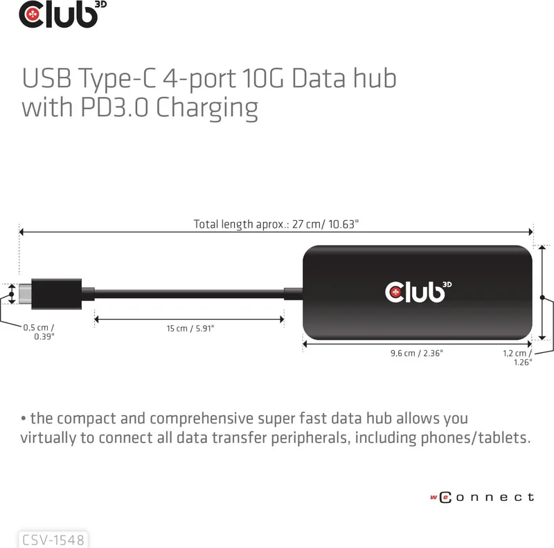 CLUB-3D HUB CLUB 3D USB-C A 4xUSB-C 10G PD 3.0 NEGRO - foto 3
