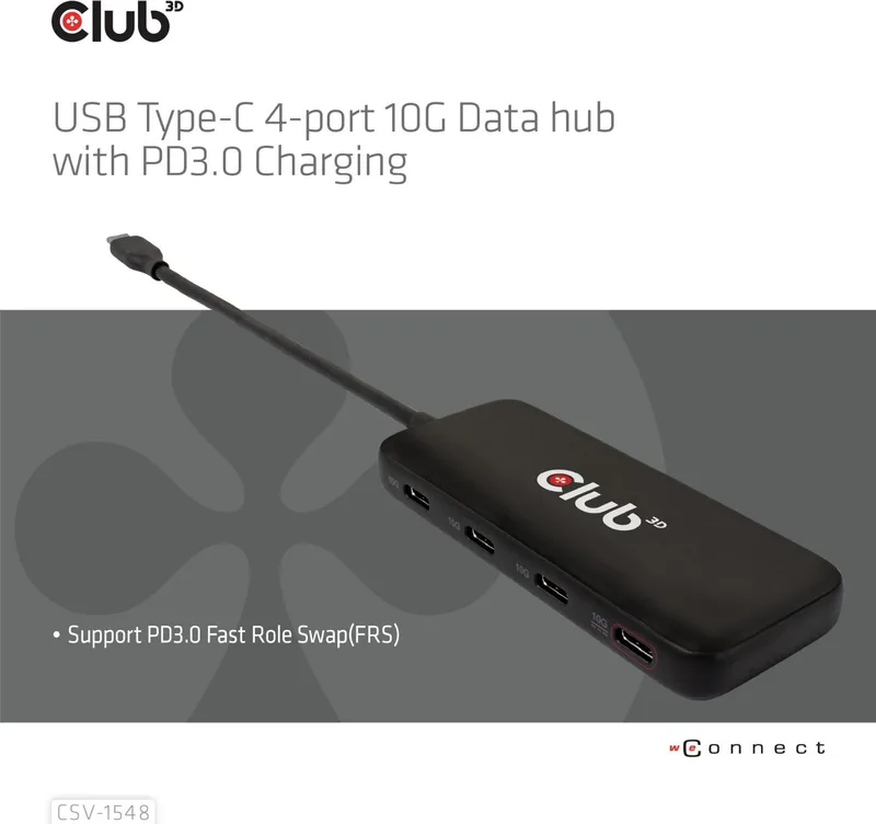 CLUB-3D HUB CLUB 3D USB-C A 4xUSB-C 10G PD 3.0 NEGRO - foto 4