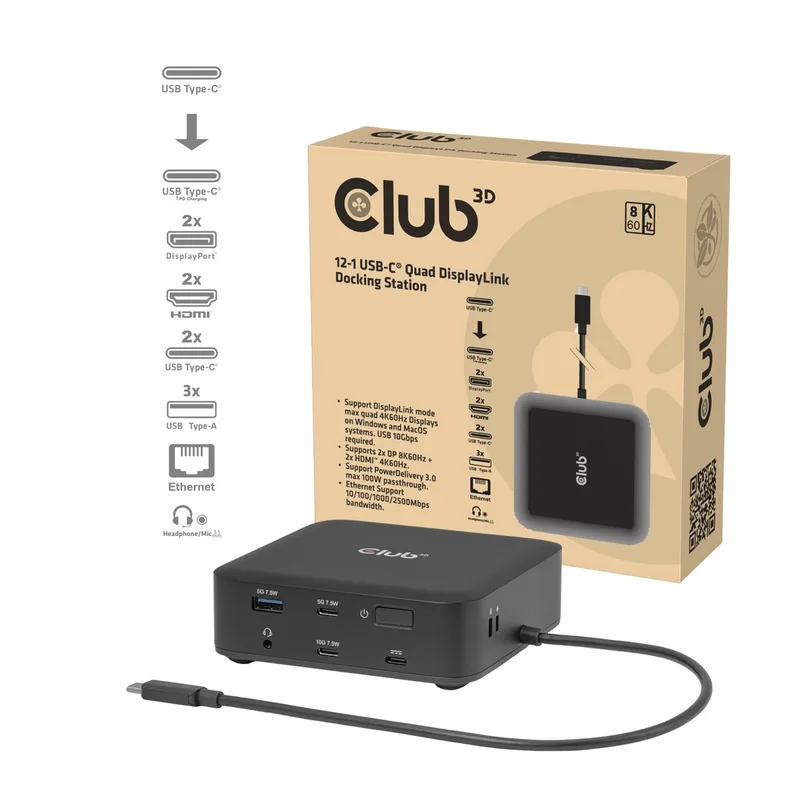 Club-3d Docking Club 3D 12en1 100W 8k60hz Displaylink