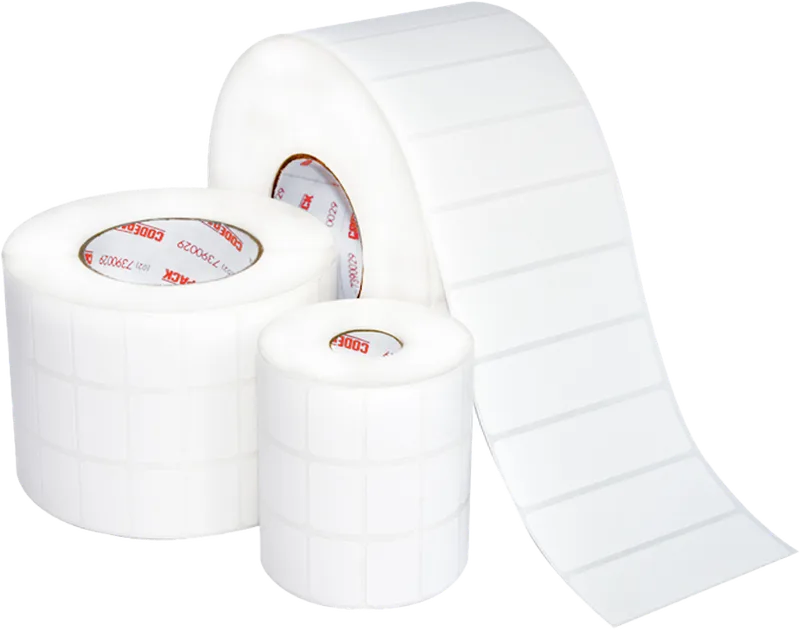 Etiqueta (1000 UD ) 10cmx15cm Blanca ZIG ZAG Banda Roja Pant 485C - foto 2